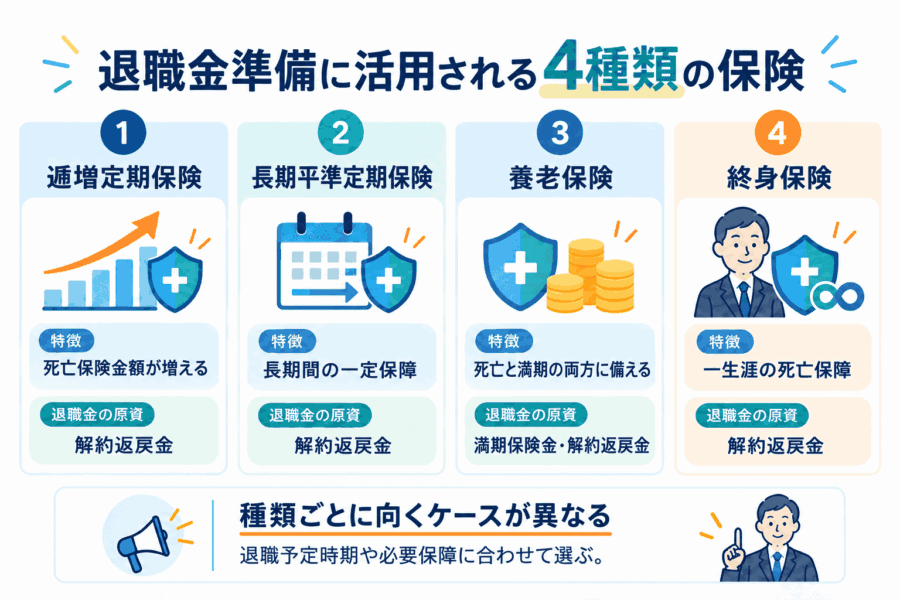 退職金準備に活用される4種類の保険